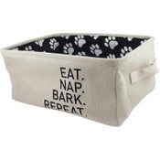 Wholesale - 17"x13"X8" NATURAL LINEN W/PRINTED PAW LINER PET STORAGE BIN C/P 12, UPC: 634894001654